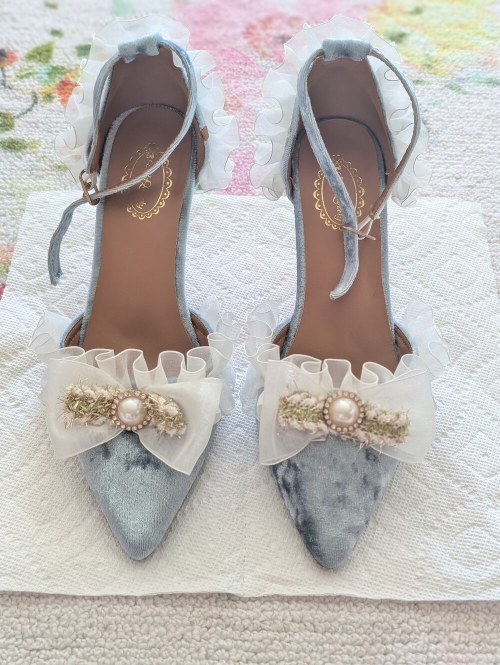 Dola Lovely Lolita Blue Velvet Heels With Bow Detail